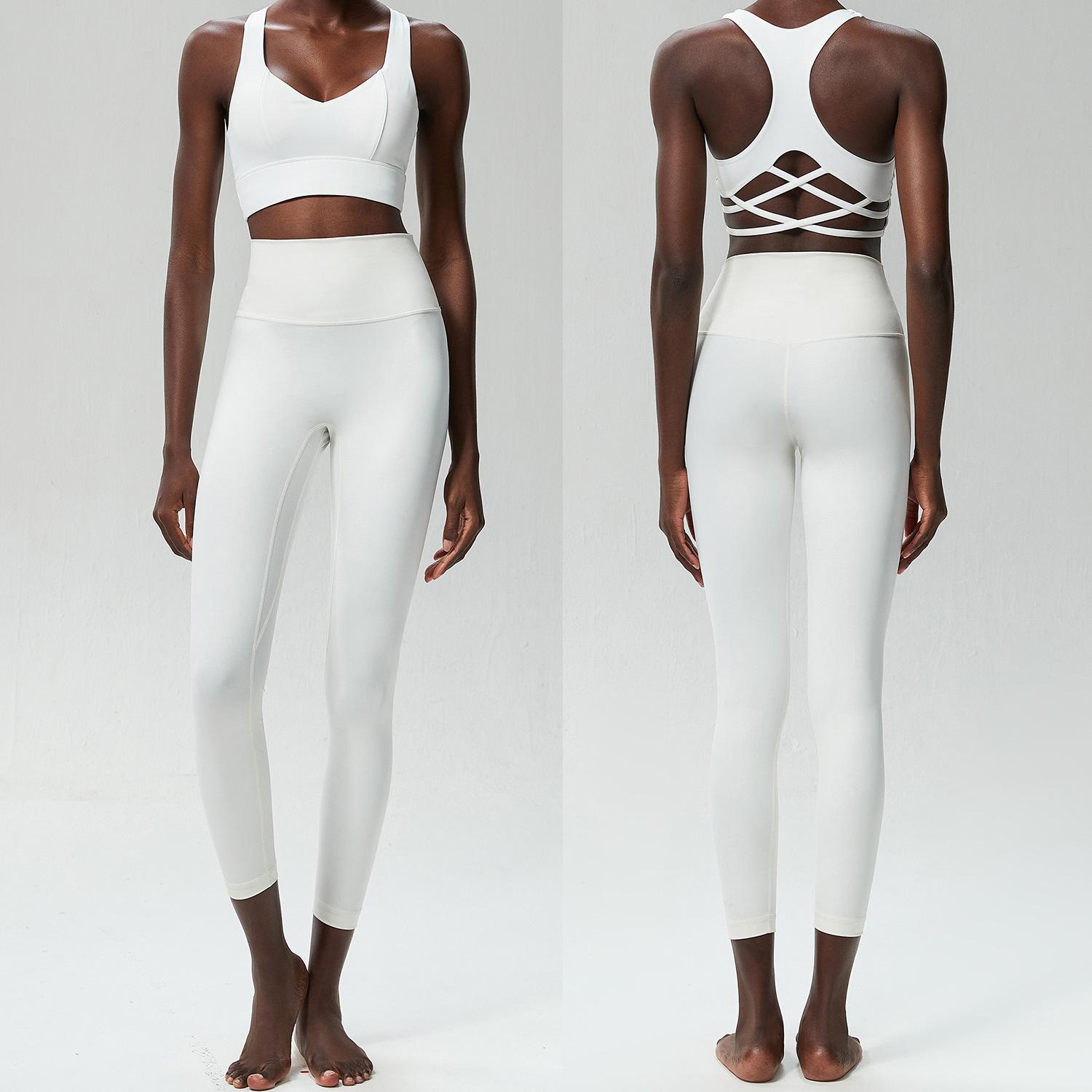 

Женский комплект из двух предметов для йоги, однотонный маслянистый мягкий спортивный костюм, дышащий, быстросохнущий, спортивная одежда для бега, женская одежда для тренировок XL белый