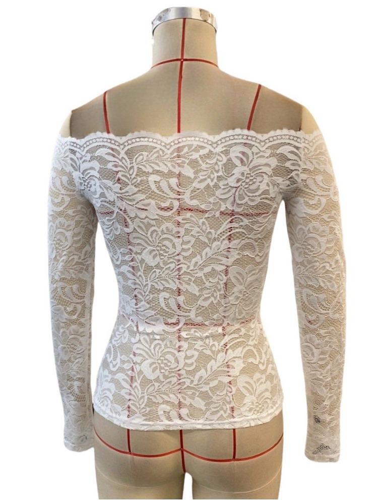 Elegant Scalloped Collar Edge One-Layer Collar Strapless Lace Slim Slim T-Shirt Long Sleeve Tops Versatile Closet Essential Fashion Items Shirt