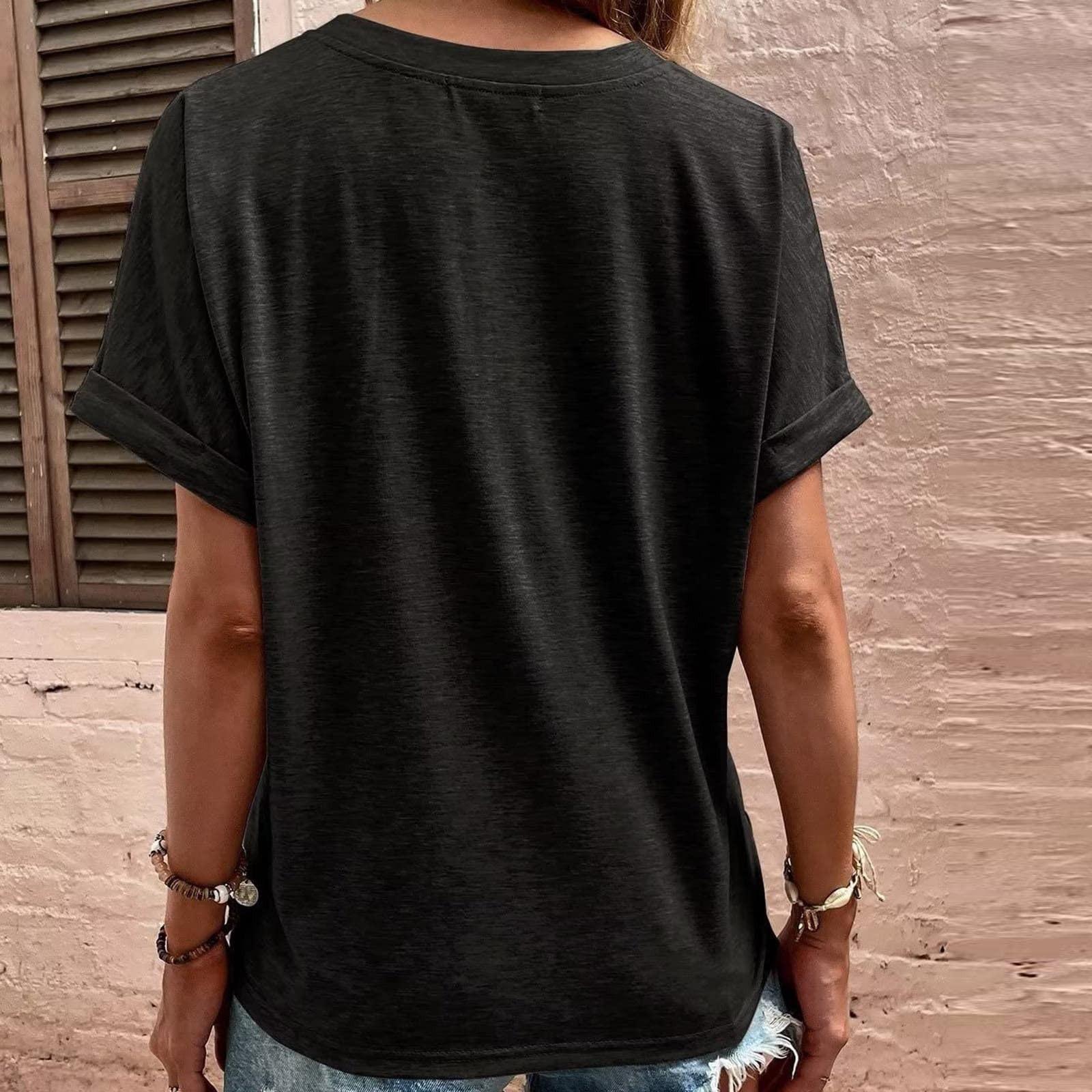 Модные женские свободные летние простые повседневные топы с V-образным вырезом — фото 3