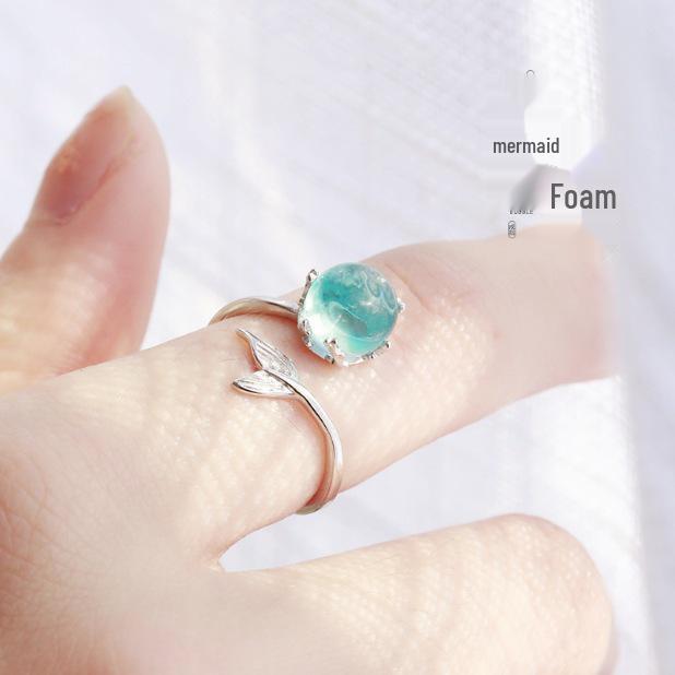 Mermaid Bubble Adjustable Open Ring: Korean Forest Style for Women and Students