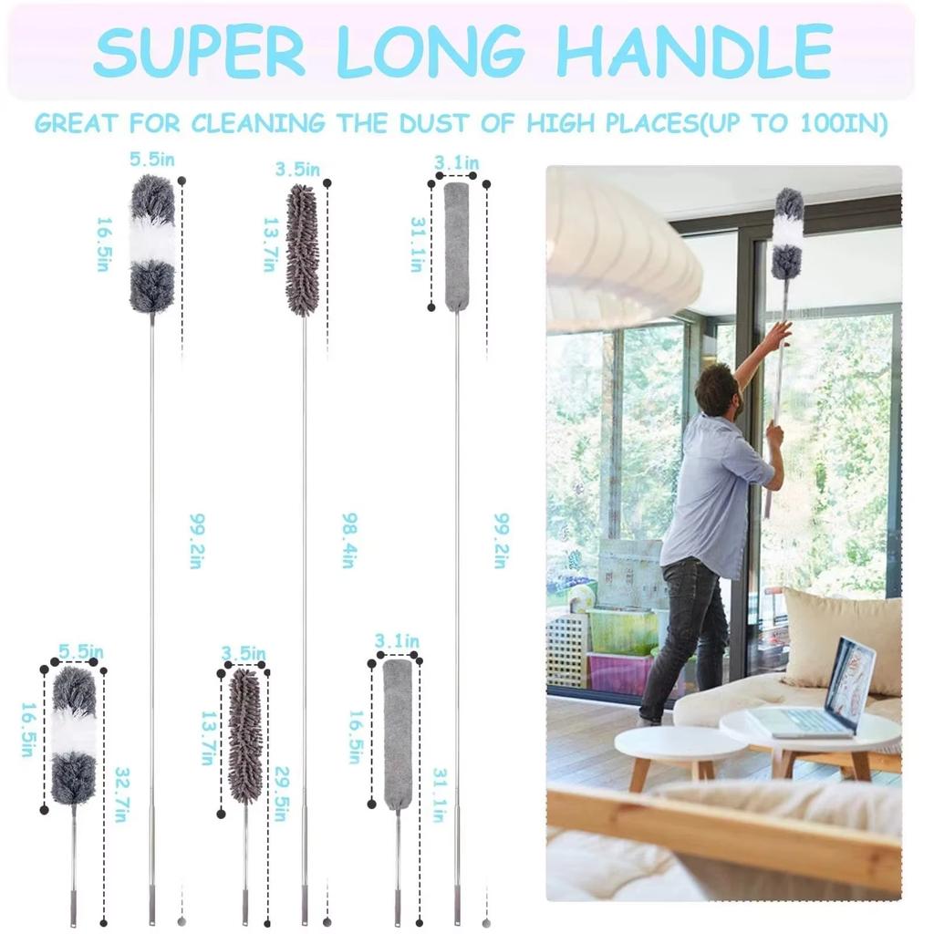 Multifunctional Microfibre Brush Gap MopTelescopic Washable Duster Long Extendable 250 Cm for Spider Web Remover Dust Cleaning