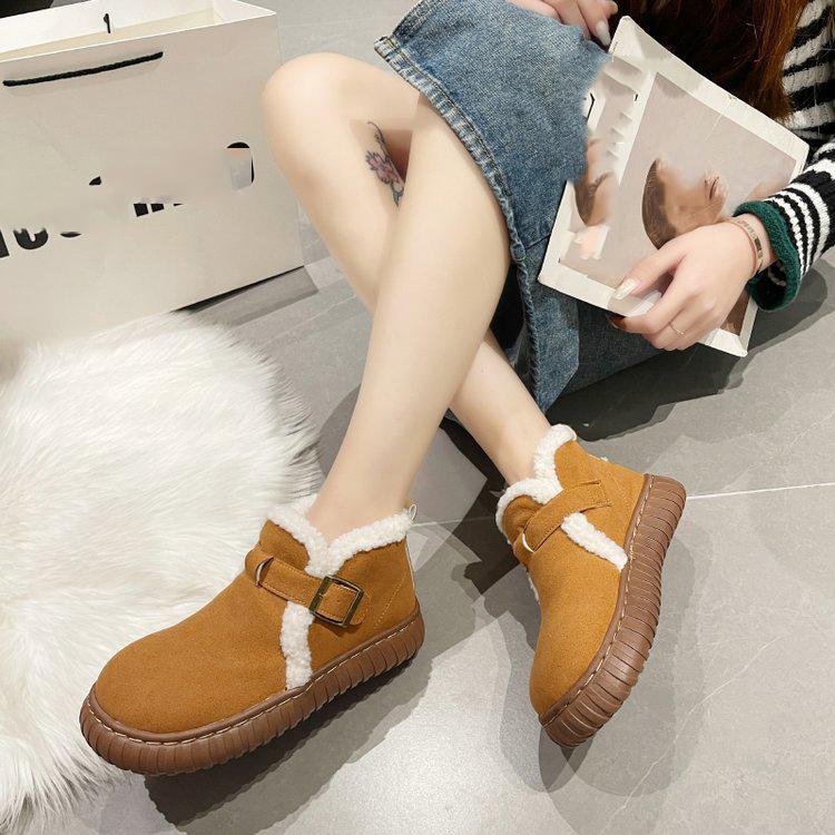 Пряжка на ремне мохнатые зимние ботинки для женщин утепленные новые из овечьей шерсти теплые из хлопка Bakken Bread 35 темно-коричневого 2549₽