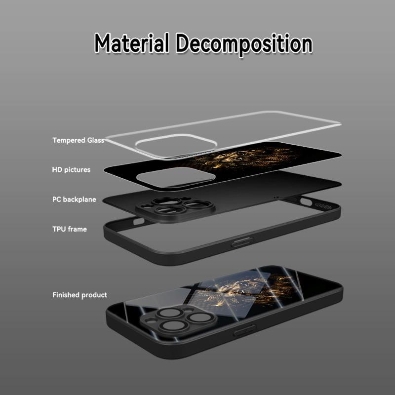 Black Art Trend Löwenkopf Muster Gehärtetes Glas Handyhülle Für iPhone 17 16 15 Pro Max 14 13 12 11 17Air 7 8 Plus XR XS X Hülle