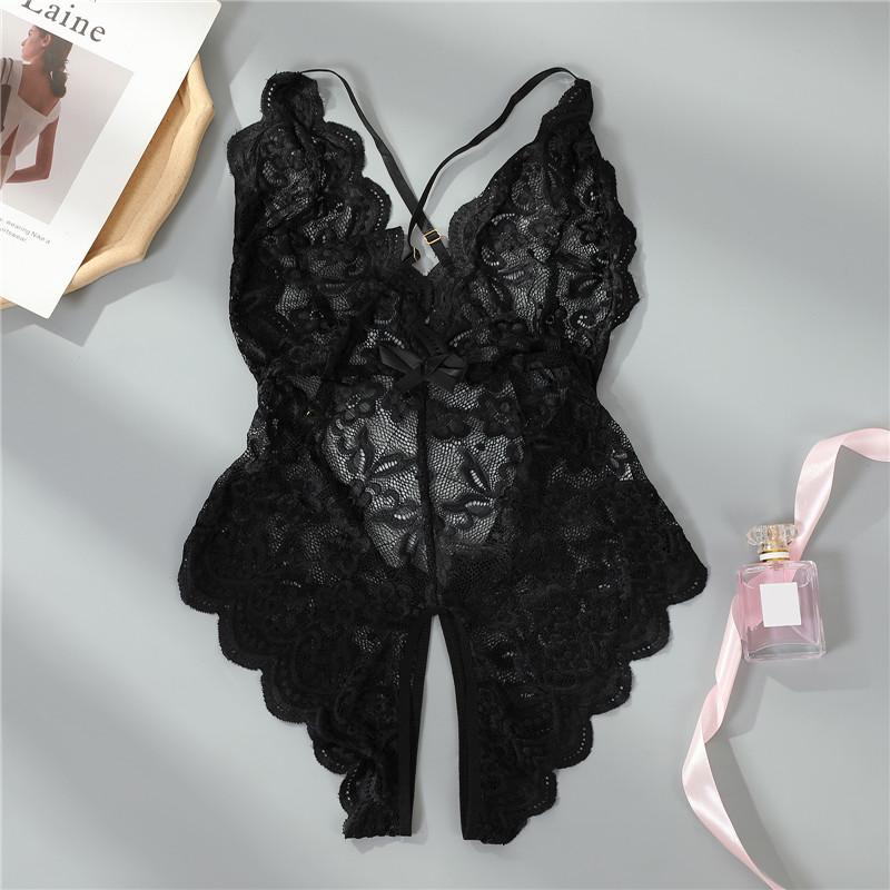 Lingerie Women Lace Transparent Pajamas Set Sexy Sleepwear Deep V Pajama Set Erotic Nightdress
