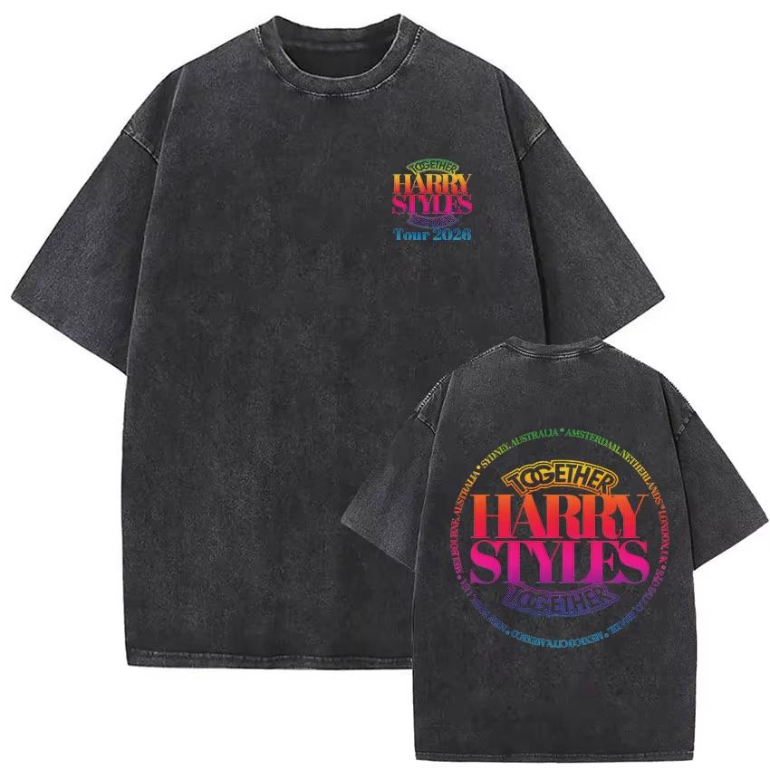 Harry Styles Together Tour 2026 Vintage Washed T-Shirt Men Women Pop Music Fashion Oversized Cotton Casual Streetwear