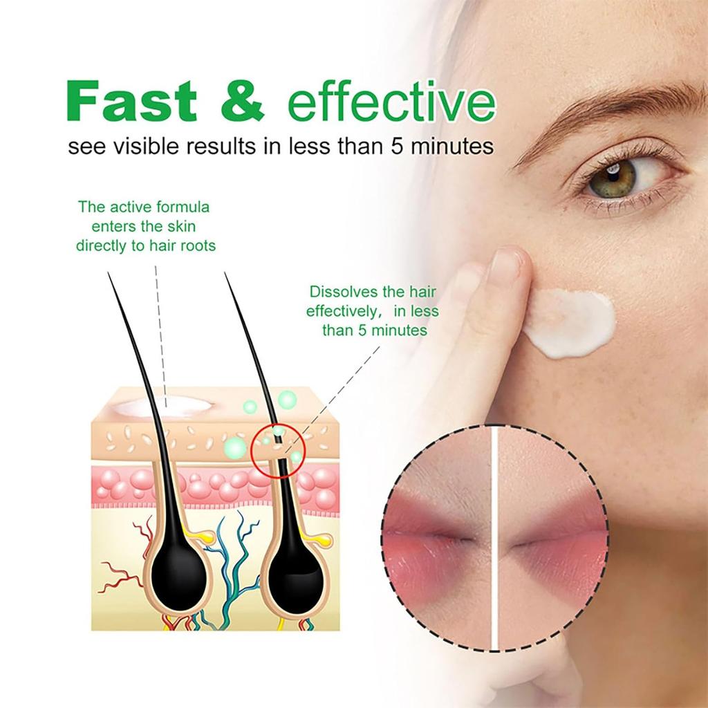 Facial Depilatory Cream, Aloe Vera Facial Hair Removal Cream for Women for Upper Lip and Chin and Hair Remover for Body Sensitive Skin, Gentle and