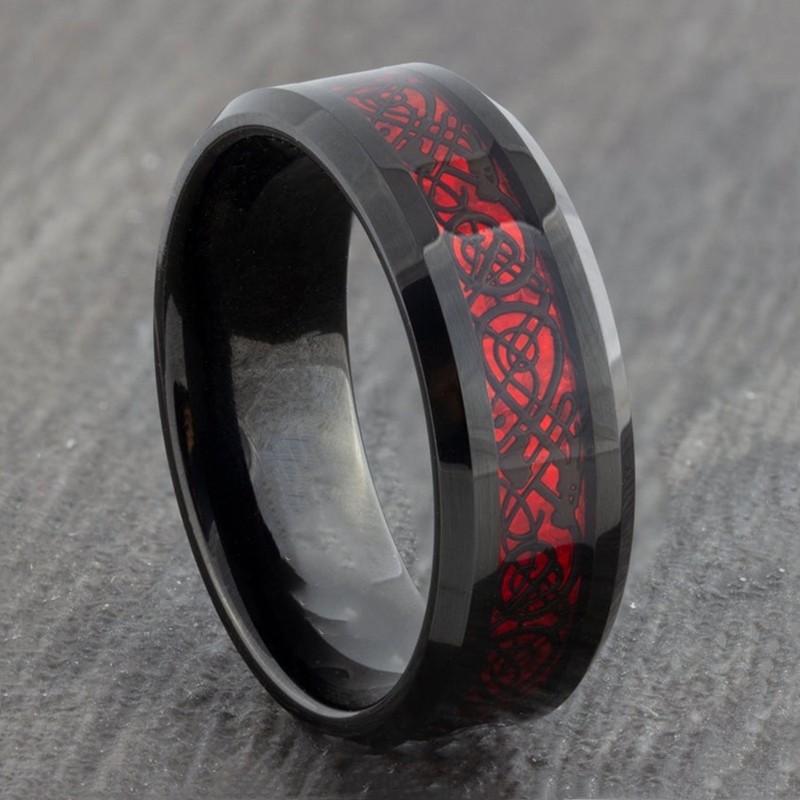 

Мужское вольфрамовое кольцо Black Celtic Dragon диаметром 8 мм с обручальным кольцом из красного углеродного волокна