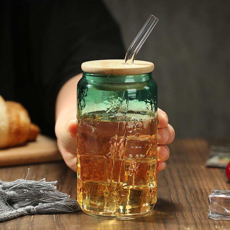 Glass straw cup Adult glass cup Coke cup Household water cup with straw Female student beverage cup Glass