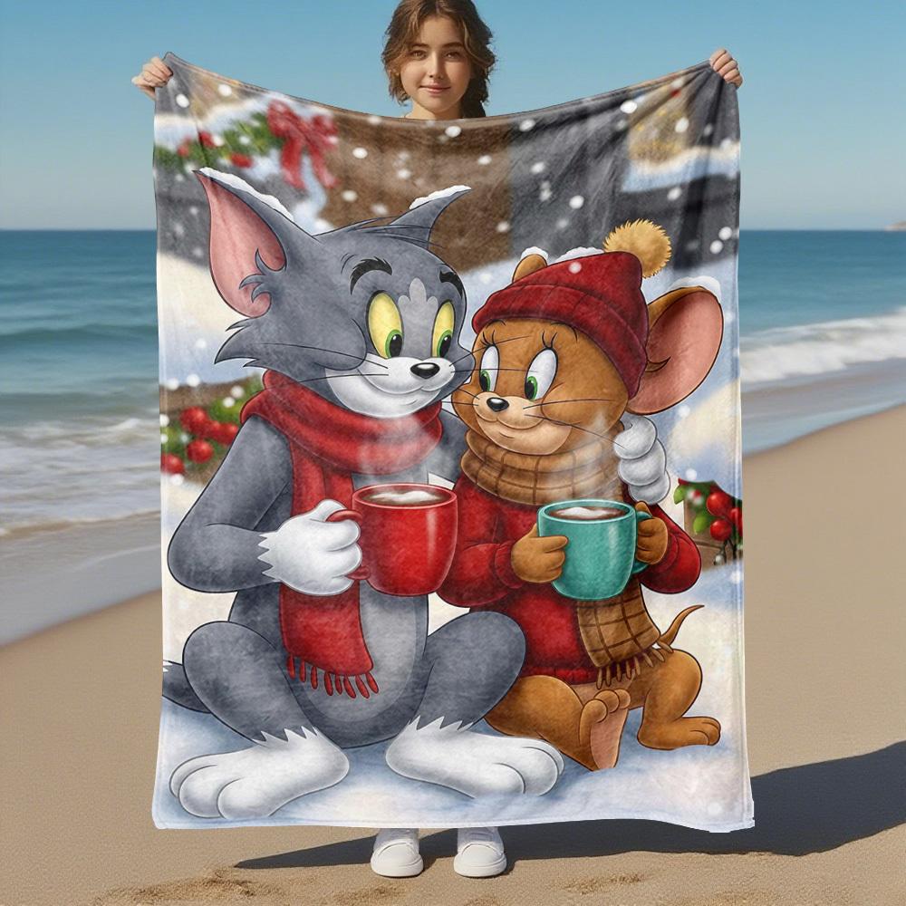 1pc Tom and JerryOutdoor Flannel Blanket Soft Plush Decor for Picnics, camping,Bedroom, Playroom, or Lunch Breakn1207A