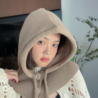 Hat Women's Autumn and Winter Korean Balaclava Warm Neck Scarf One Piece Cycling Windproof Ear Protection Knitted Woolen Hat