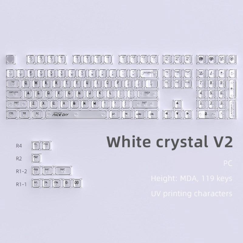 132Key Crystal Backlit Keycaps MDA Profile Translucents Keycap for Mechanical Keyboards