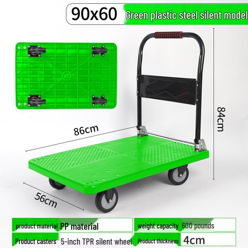 Foldable Silent Flatbed Hand Truck - Portable Plastic Cart for Household Cargo Hauling