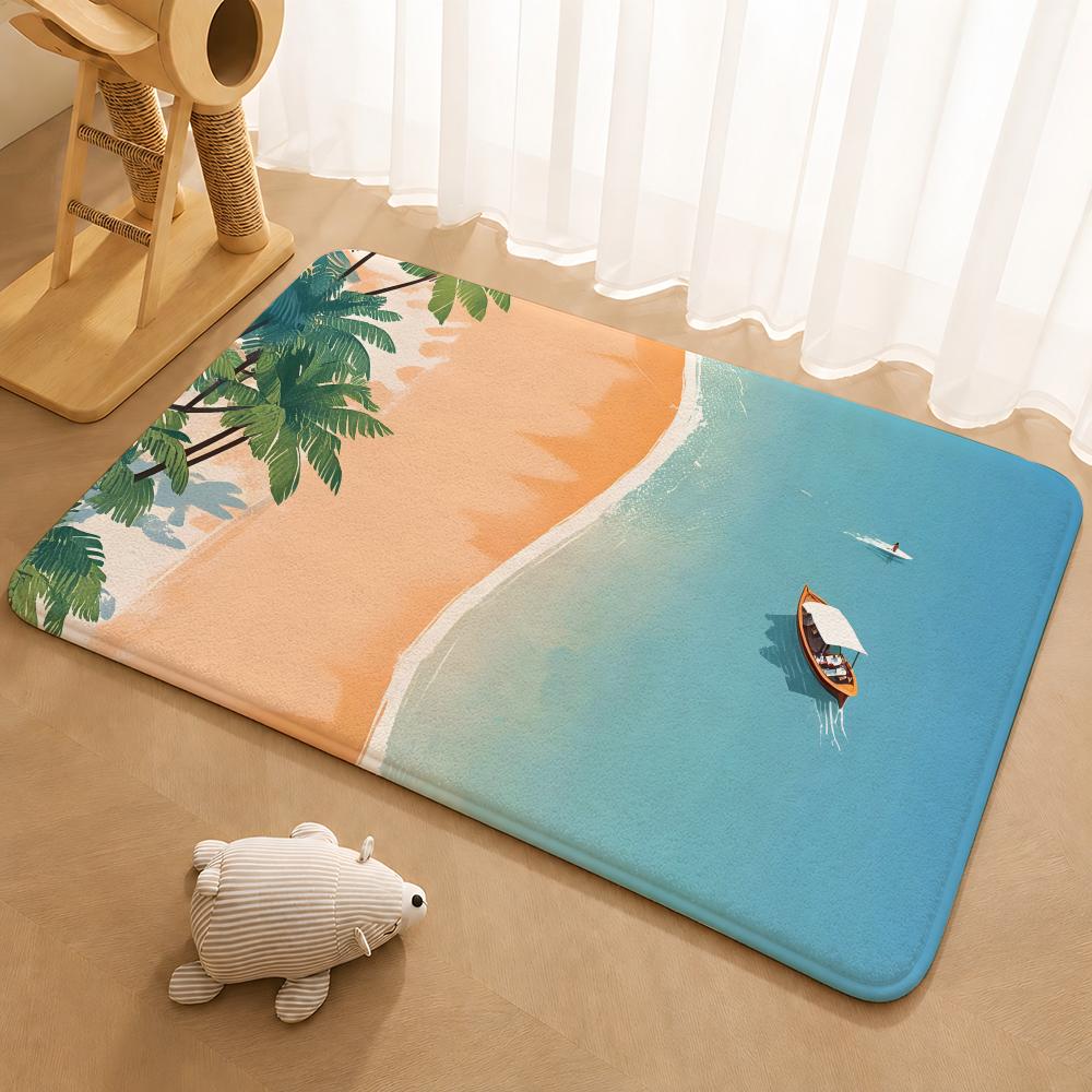 Summer beach Art Floor Mat Floor Mat Soft Flannel Non-Slip Door  Rug for Living Room
