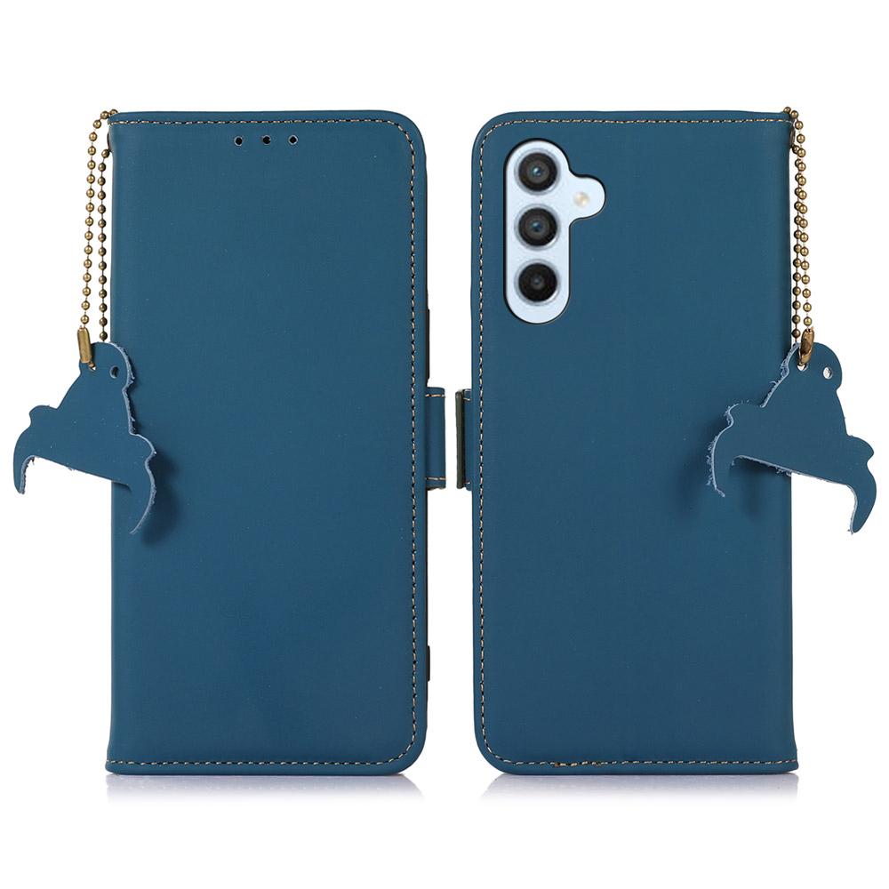 For Samsung Galaxy M35 5G Wallet Case Anti-Drop Genuine Cow Leather Phone Cover RFID Blocking