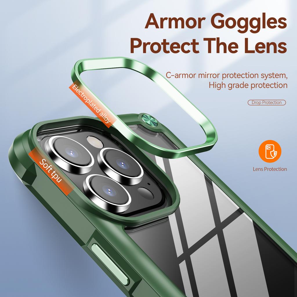 For iPhone 16 Pro Max Case Hybrid PC+TPU Back Phone Cover with Alloy Lens Frame