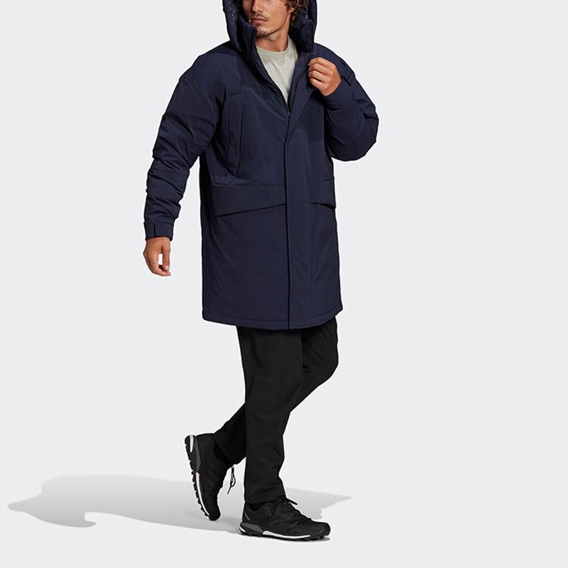 Adidas Outdoor Sports Mid-Length Hooded Down Jacket Men Outerwear Navy-Blue GE9931