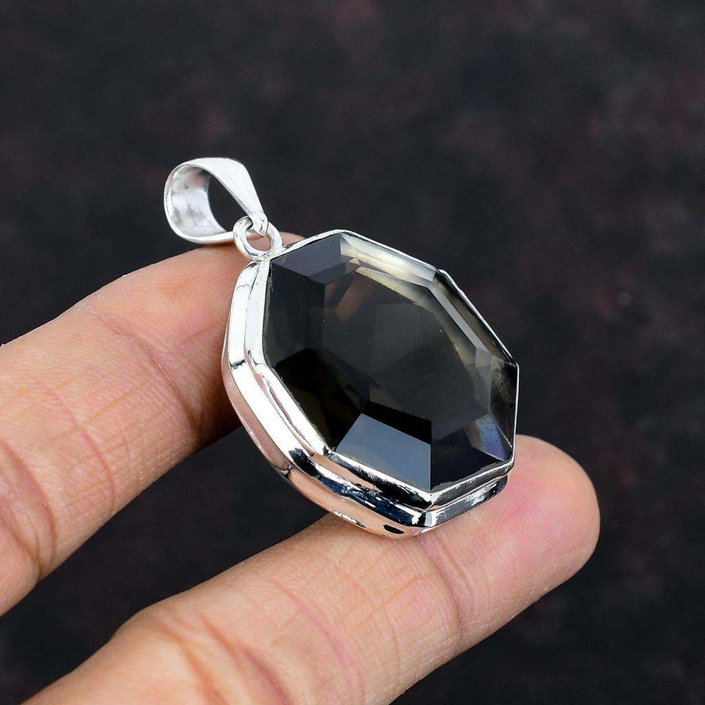 Faceted Smoky Quartz Pendant 925 Sterling Silver Pendant Handmade Pendant Smoky Quartz Gemstone Jewelry Healing Stone Pendant Gifts for Wife