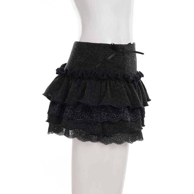European & American Sweet Style Ruffle Patchwork Low-Waist Knit Skirt