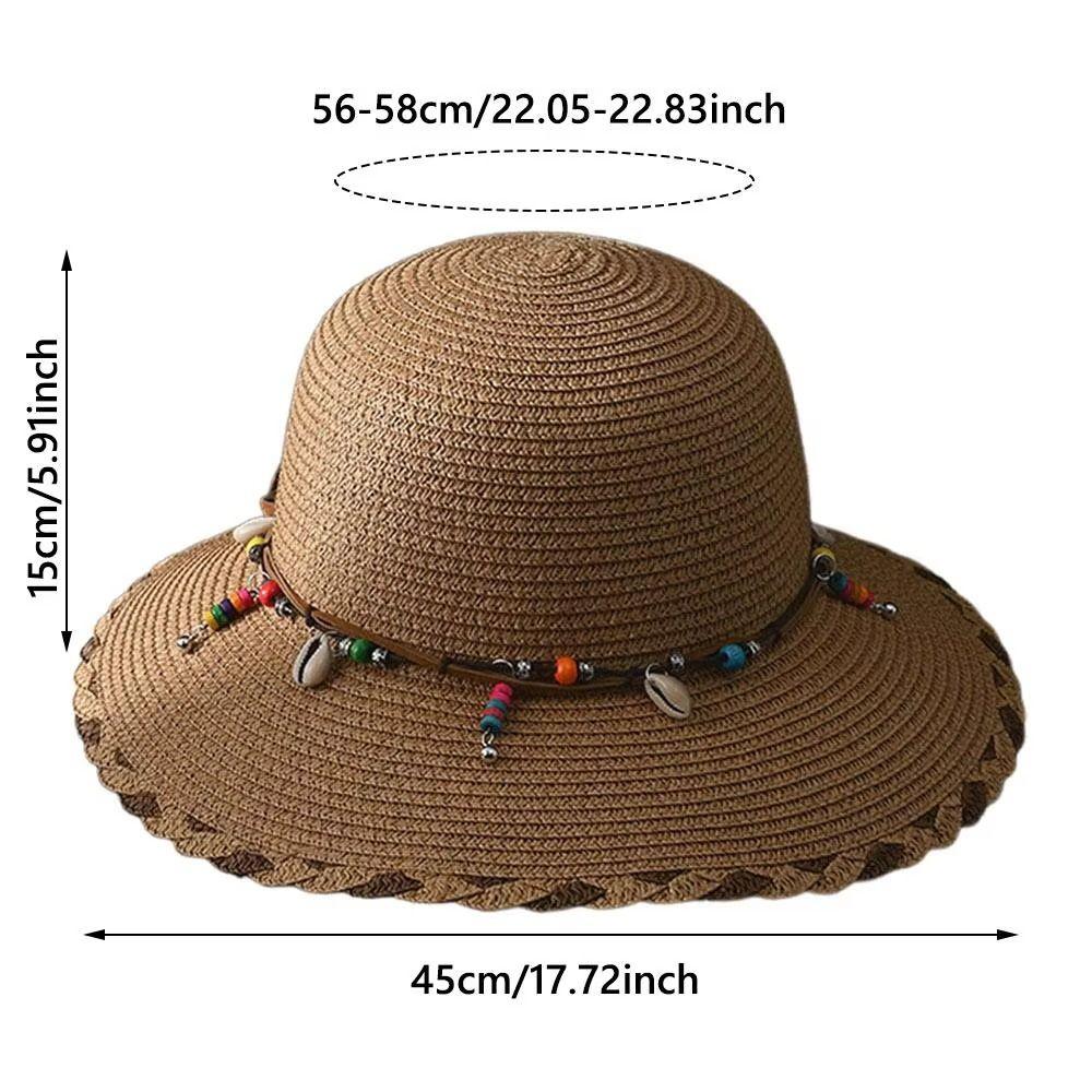 Western Country Style Bohemian Beaded Strap Straw Hat Wide Brim Beach Folding Straw Hats Travel Spring Summer Women's Sun Hat