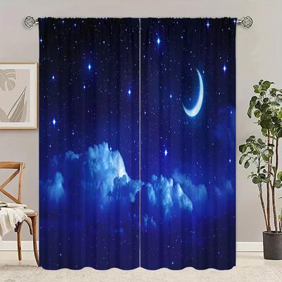 2 peças - Cortinas de poliéster azul tranquilo céu estrelado, cortinas decorativas para banheiro, quarto, sala de estar e sala de família