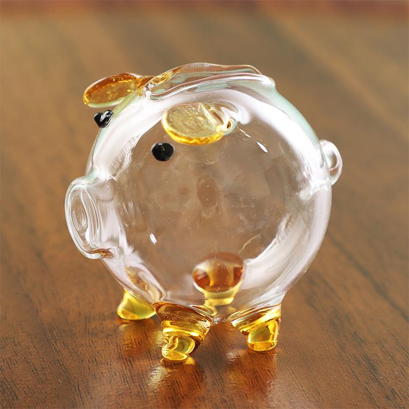 Mini Pig Money Jar Golden Beans Storage Box Transparent Piggy Bank Gold Glass Pig Ornaments Portable Coin Bank Saving Box Gift