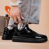 Men Shoes Lacquer Leather with Shiny Surface and Thick Base Casual Sport Lamp Party Golden Black Boots Flats Sneaker
