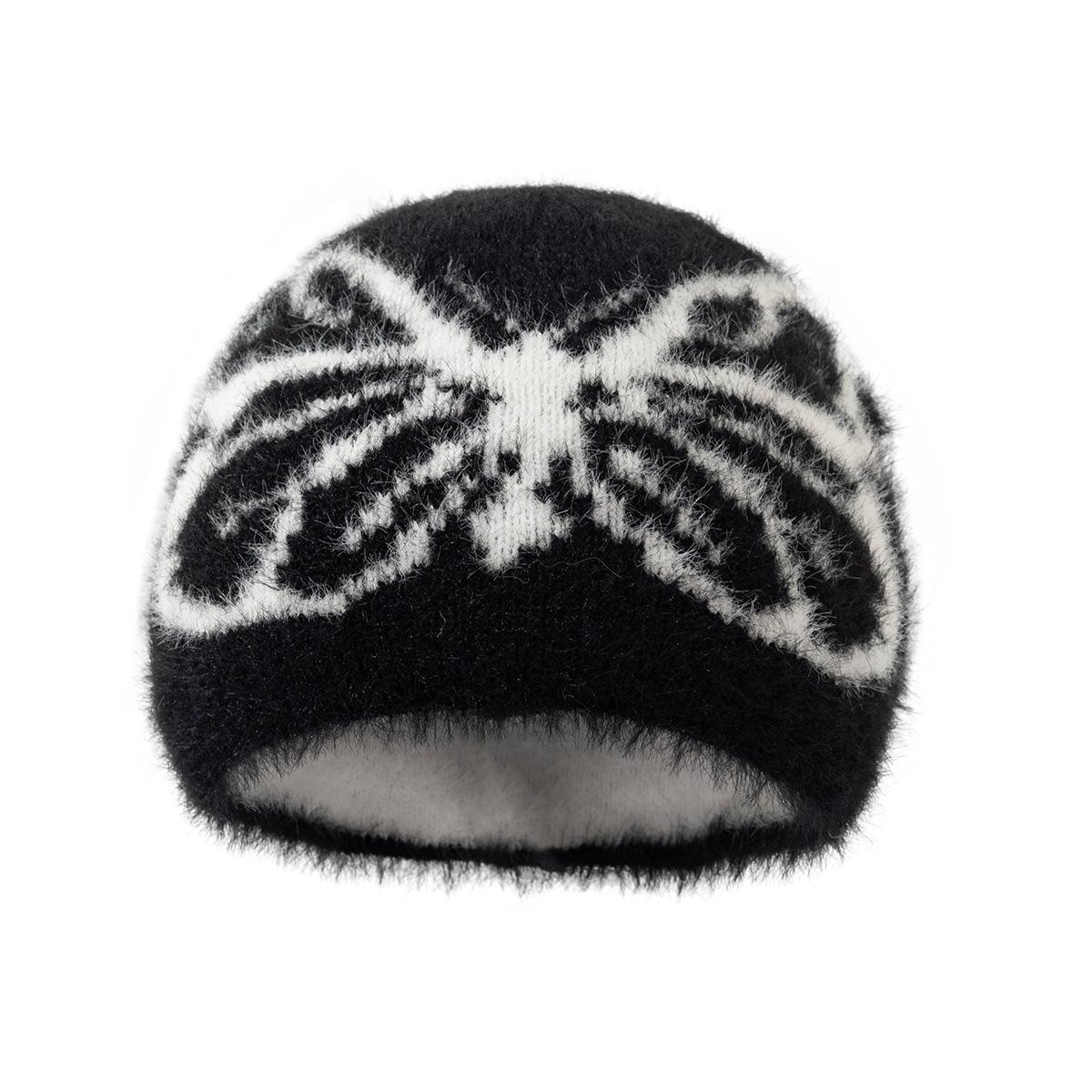 

Winter Design Butterfly Bag Head Hairball Warm Hat Cold And Windproof Fleece Knitted Hat one size [knitted]