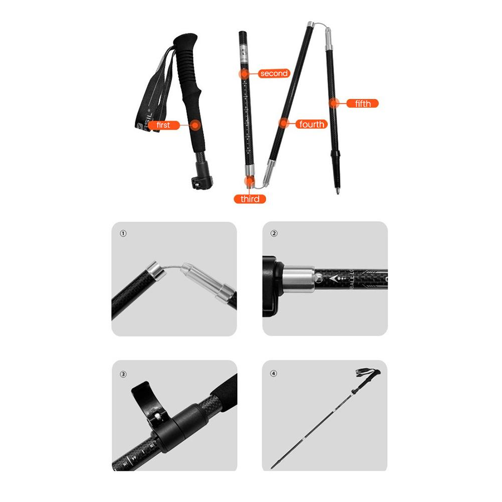 Trekking Pole Lightweight Collapsible Hiking Pole Ultra Strong 3K Carbon Fiber Fast
