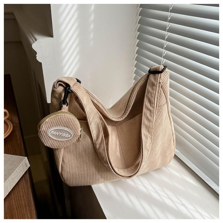 Fashionable Korean Style Corduroy Large Capacity Tote Bag With Adjustable Shoulder Strap