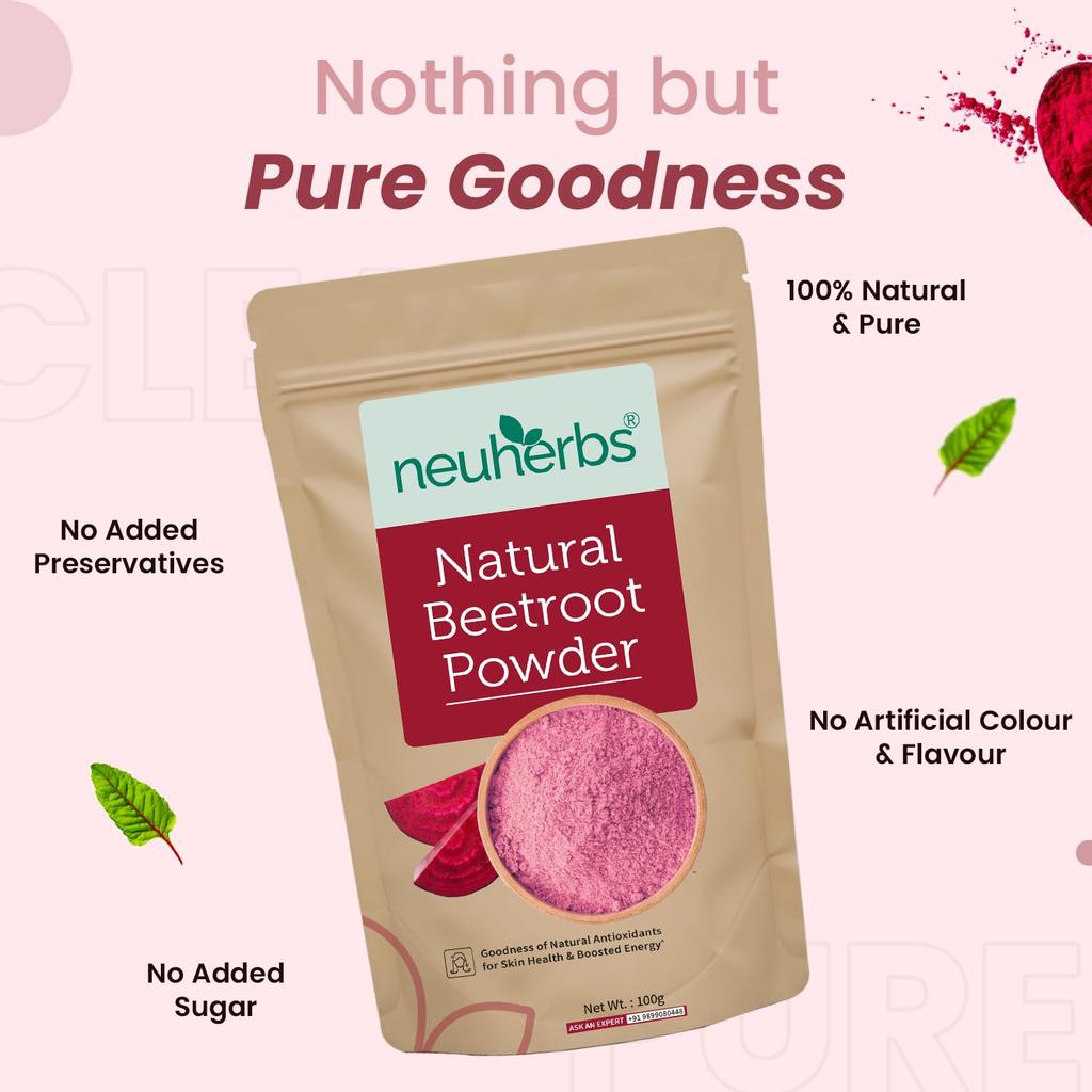 Neuherbs Natural Beetroot Powder For Skin Care Glowing Face Pack Hair Nourishment And Energy Booster Drink 100g Pack Of 1