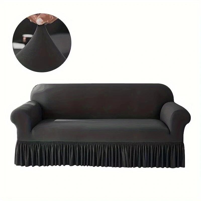 

1pc High Stretch Sofa Cover for Living Room, Spandex Corner Sofa Covers with Skirt, Dustproof, Non-Slip, Slipcover for Home, Hot 1Seater 90-140cm темно-сірий колір