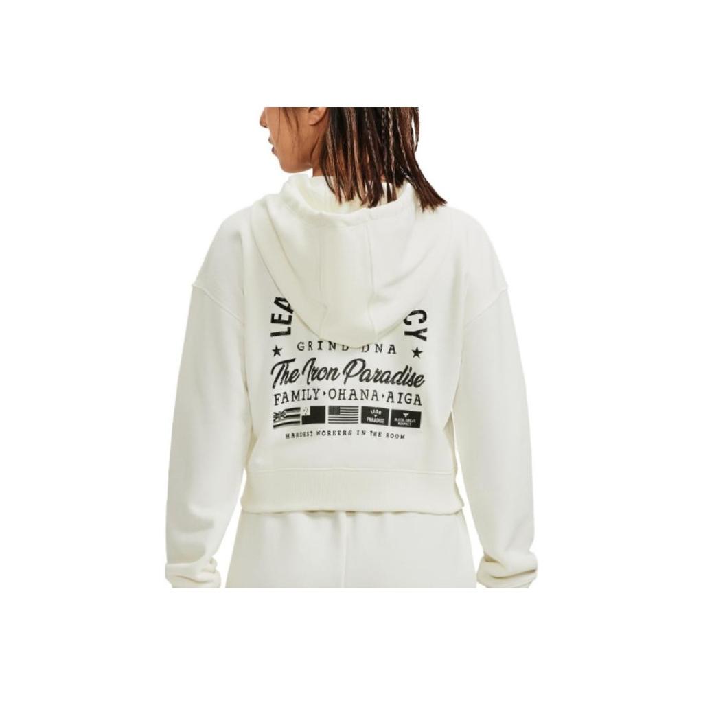 Under Armour Project Rock Logo Print Zip Hoodie Women Hoodie Ivory-White 1379002-130