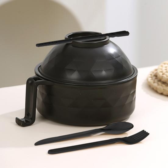 Ramen Noodle Cooker Bowl Set with Handles Spoon Quick Ramen Cooker for College Dorm Room Portable BPA-Free Ramen Pot