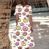 Women's Casual Fashion  Dress Animal Floral Print Round Short Sleeve Waist Mid-Length Swing Dress (with Zipper)