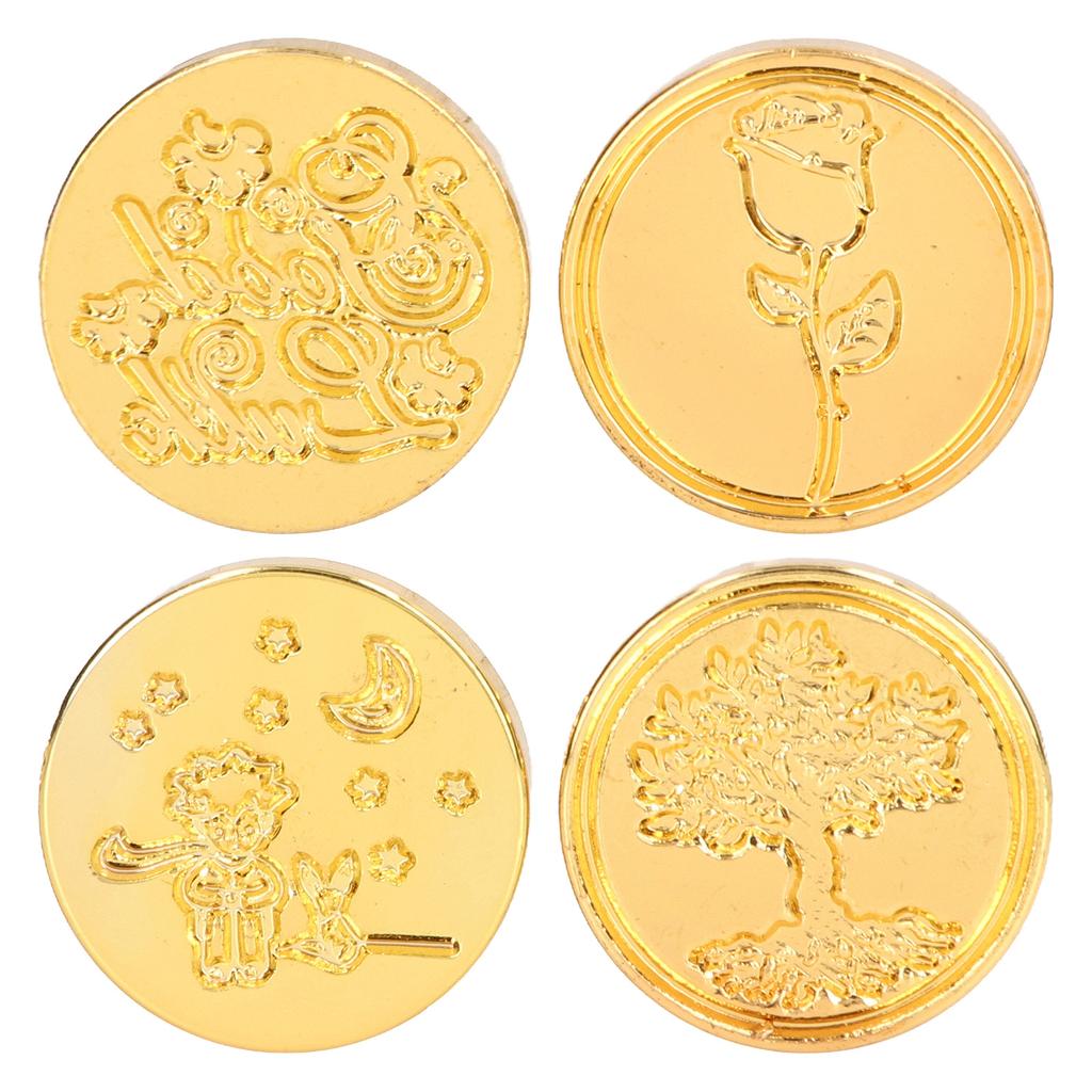 Wax Stamp Kit Delicate Pattern Detachable 4 Vintage Stamp Heads Wax Stamp Kit with Resin Handle for Invitation