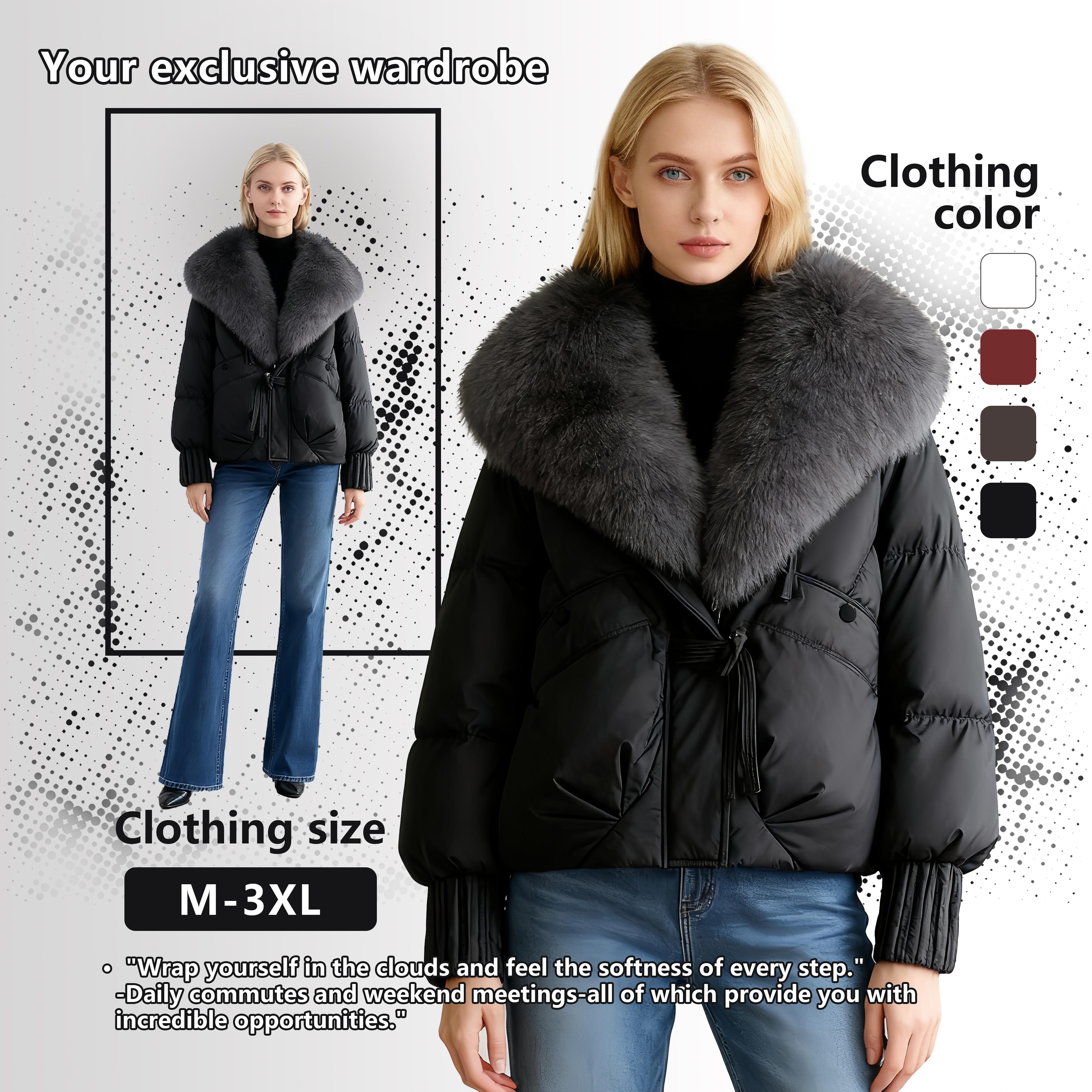 

Женская теплая хлопковая одежда с большим меховым воротником 3XL чёрный