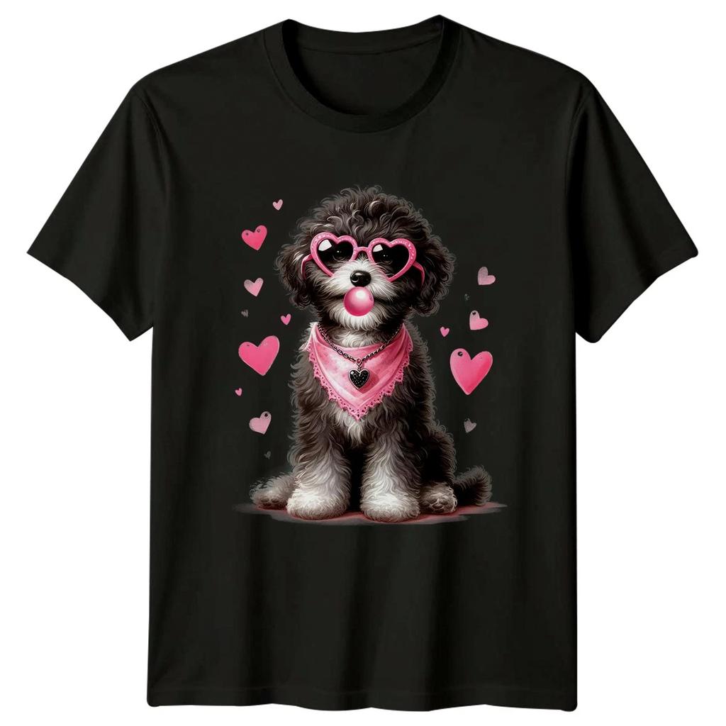 Fluffy Dog Hearts Valentines Day Animals Dogs Men Women Graphic Tee