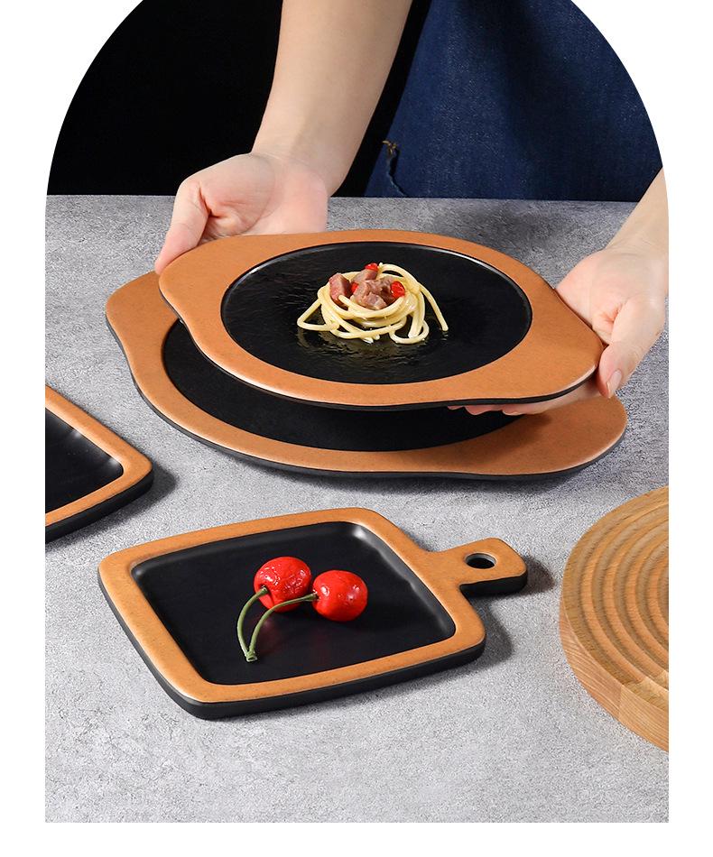 Creative Melamine Plate with Handle - Japanese Imitation Porcelain for Pizza, Steak, and Barbecue