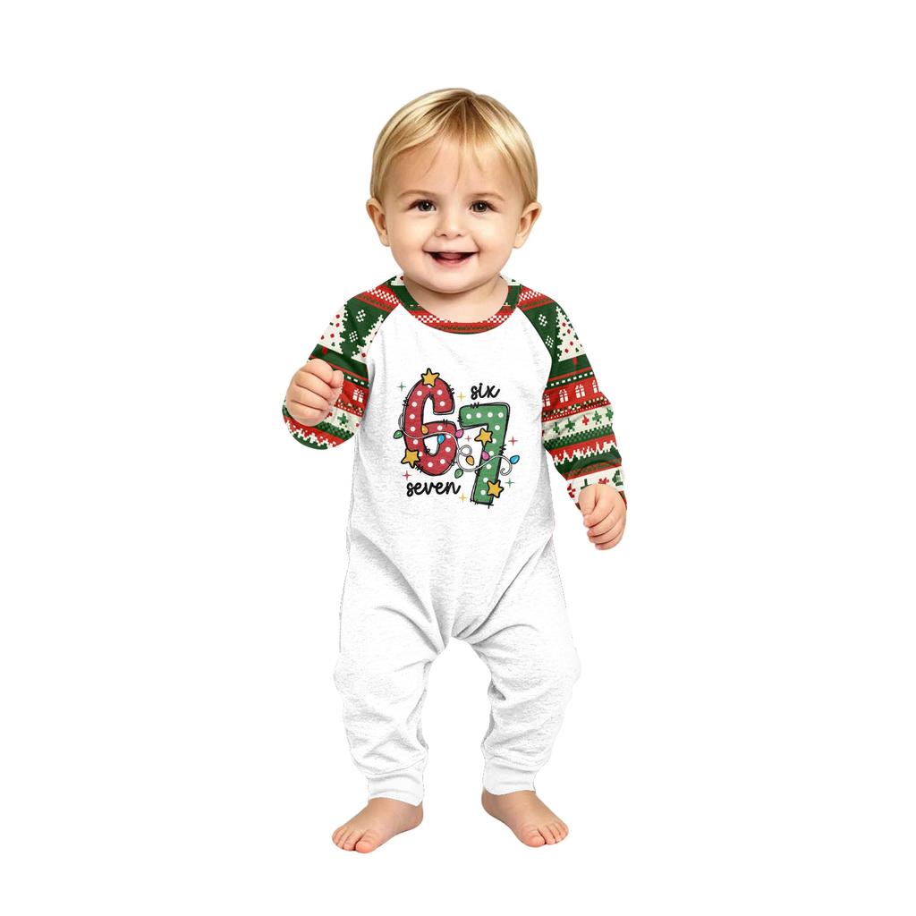 Christmas Family Matching Long Sleeve Pajama Set with Neck Top and Pants for Parents and Kids