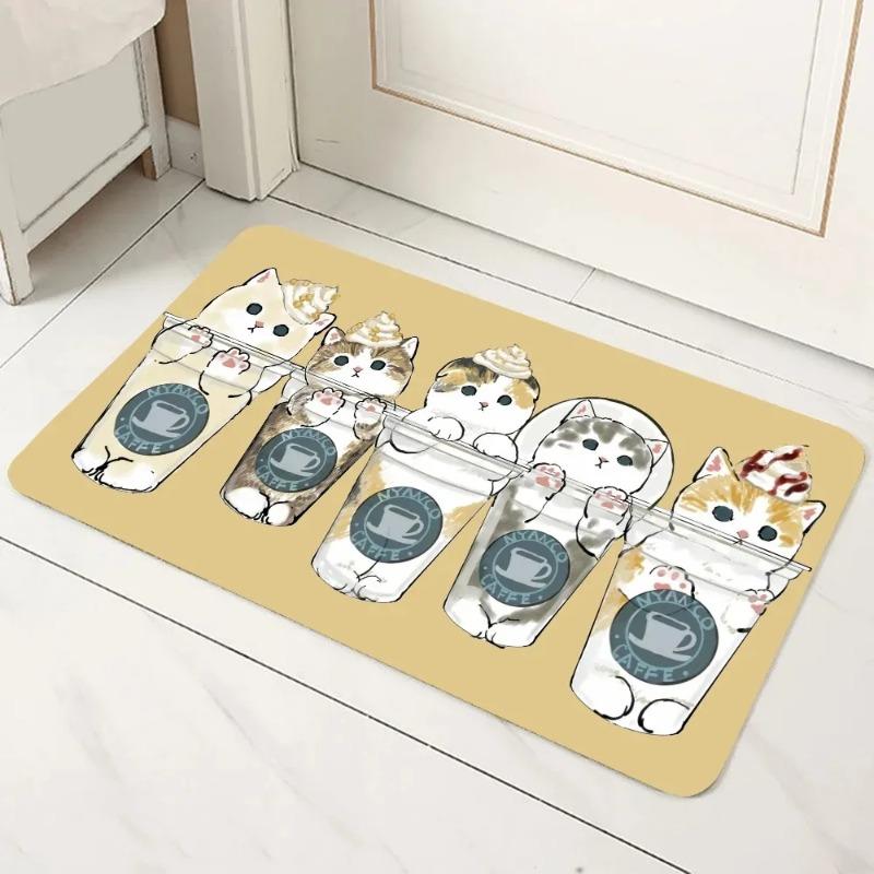 Cute Cat Pattern Door Mat Decoration Home Bathroom Mats Suitable for Various Environments Non-slip Resistant To Dirt Carpet