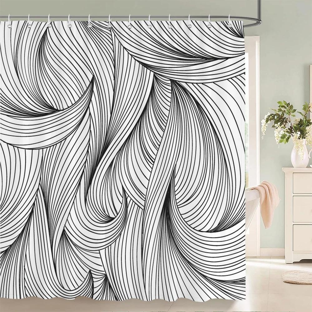 

1 Pc Black White Geometric Print Polyester Shower Curtain Waterproof Fabric Partition Bathroom Curtain ,Decoration Bath Curtain W60H190(CM)-1 Pcs