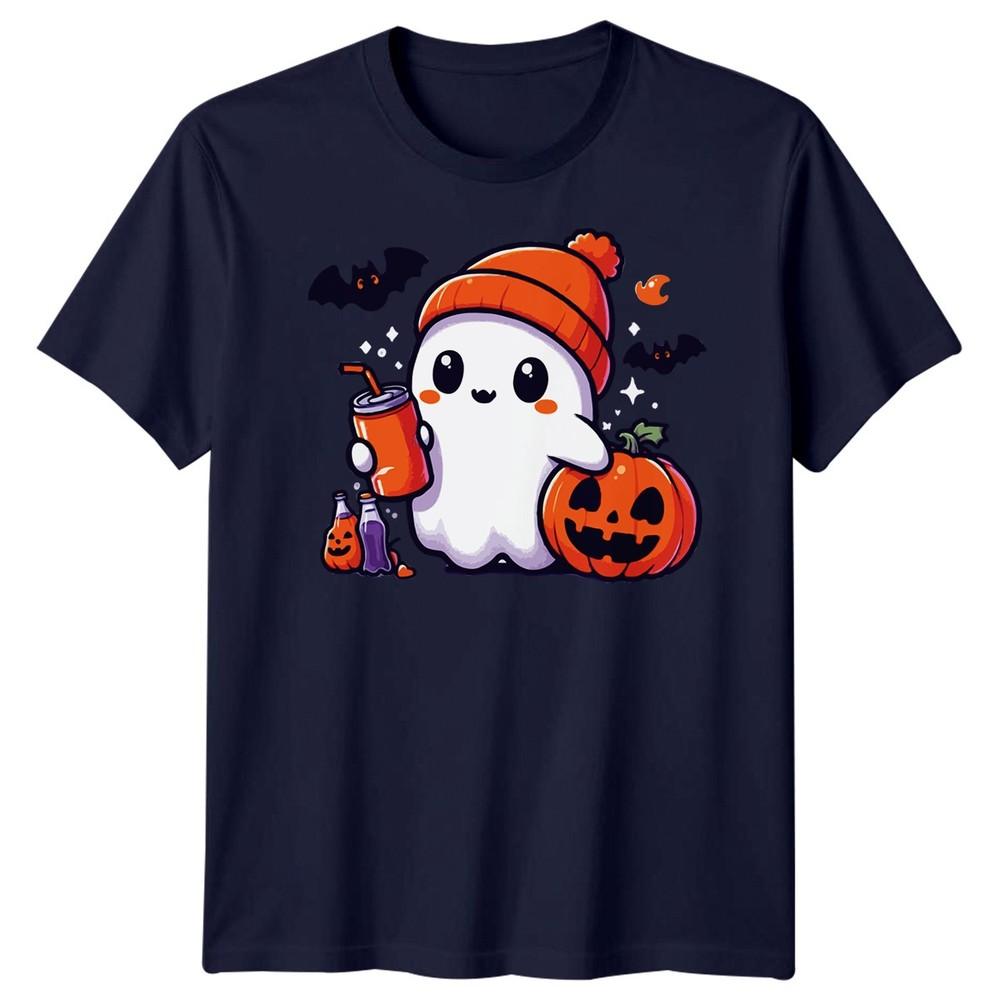 Halloween TShirt Ghost Pumpkin Iced Coffee Spooky Graphic Adults Kids Tee