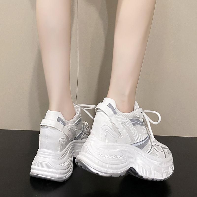 Fashion 10cm Synthetic Air Mesh Genuine Leather Vulcanize Chunky Sneakers Summer Autumn Leisure Spring Women Platform Wedge Pumps Shoes