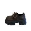 Thick-soled black small leather shoes women's 2025 spring new heightening lace-up British style retro versatile loafers single shoes