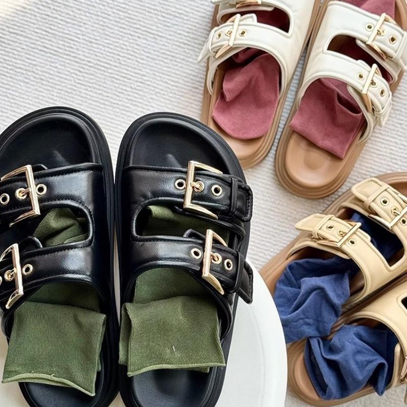 Version sports style slippers women's summer outer wear casual new versatile fashion belt buckle soft bottom one-word drag