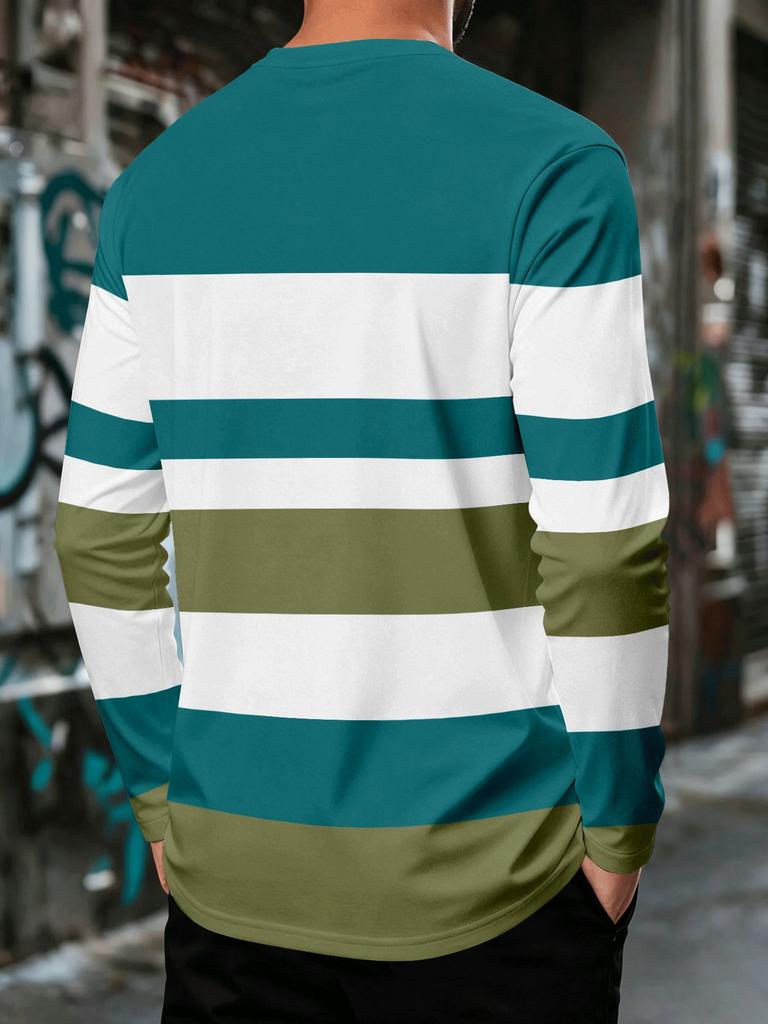 Long Sleeve Men's T-Shirt Long Sleeve Round Neck Geometric Letter Print Top Casual Men's Clothing Spring Autumn