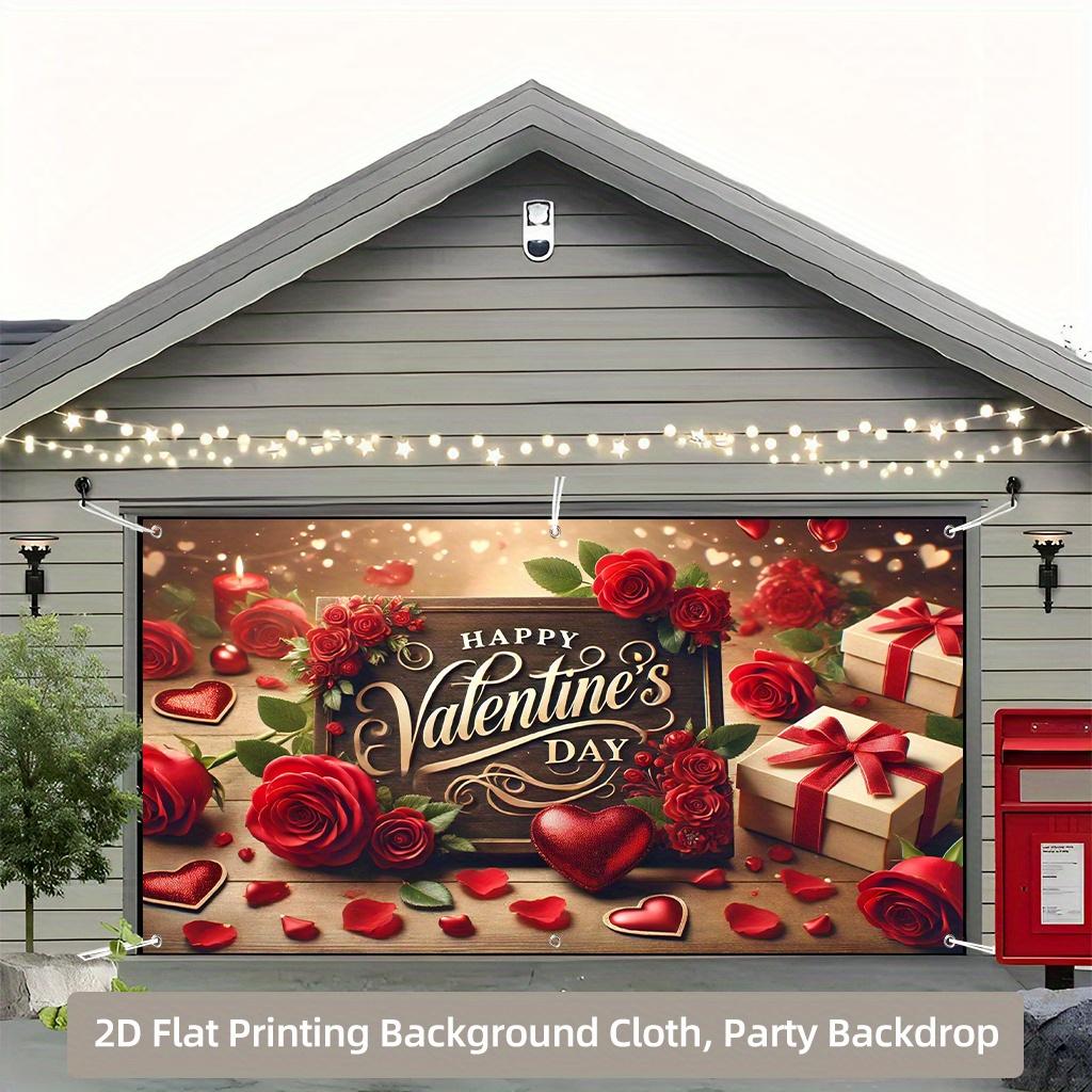 1 Valentine's Day Spotlight Background Flag, Romantic Rose and Gift Box Design, Suitable for Home Decoration