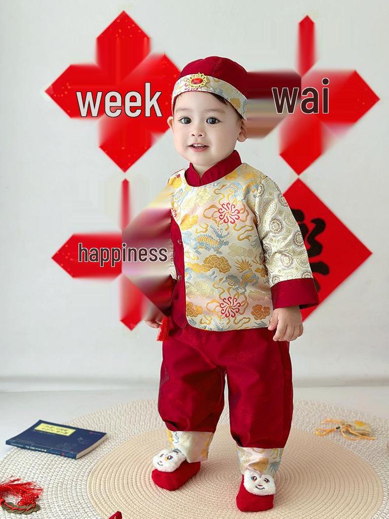 Boys' Hanfu Set 2025 - Festive Baby Tang Suit for First Birthday