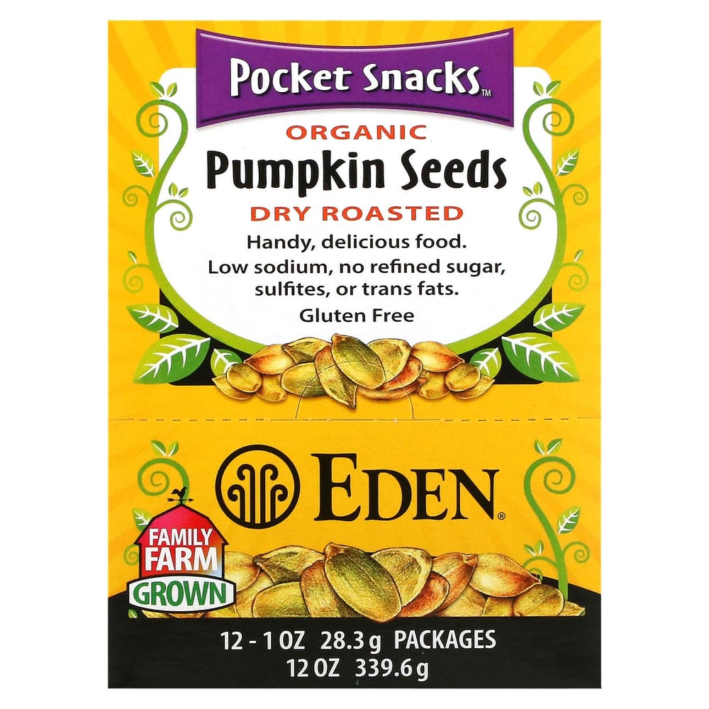 Eden Foods Pocket Snacks Roasted Pumpkin Seeds (Oil-Free), 12 Packs (1oz / 28.3g Each) 12 pcs - 1 ea