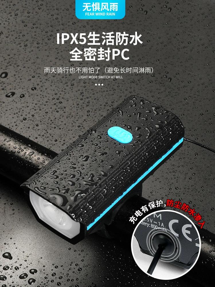 

Luz delantera para bicicleta recargable USB con bocina para ciclismo nocturno de montaña